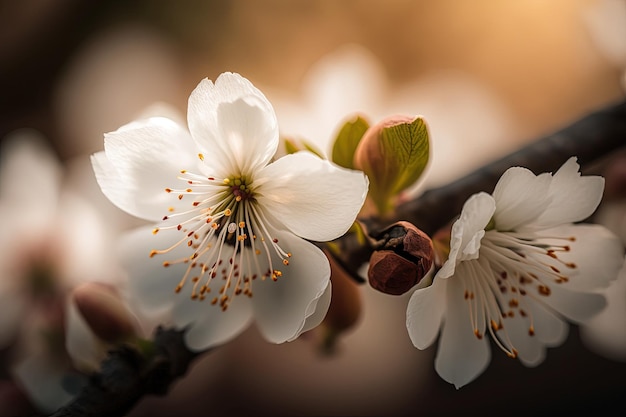 Un primer plano de una flor en la rama de un árbol IA generativa