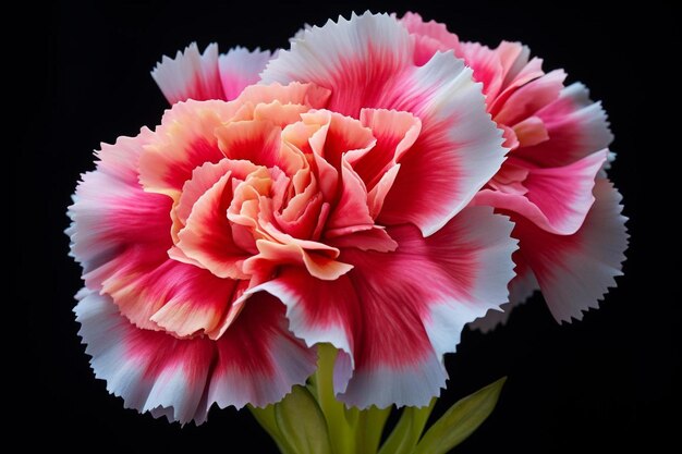 un primer plano de una flor con rayas rosas y blancas.