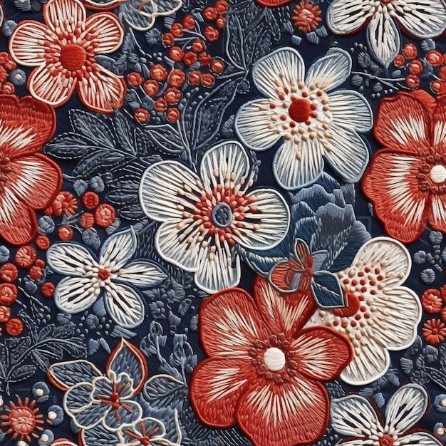 un primer plano de una flor roja y blanca sobre un fondo azul ai generativo