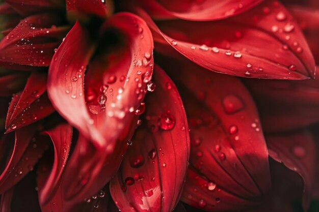 Un primer plano de una flor roja con gotas de agua en ella