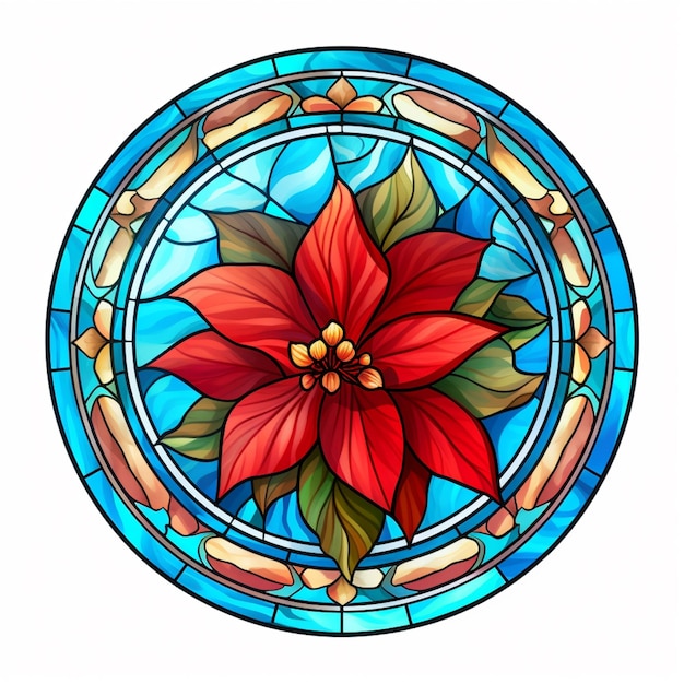 Un primer plano de una flor de vidrio pintado en un círculo generativo ai