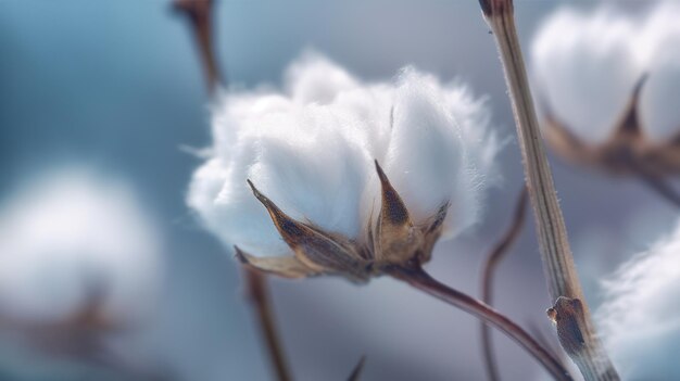 Primer plano de flores de algodón esponjosas
