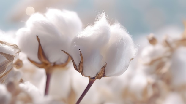 Primer plano de flores de algodón esponjosas