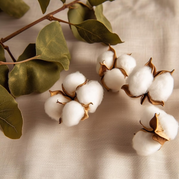 Primer plano de flores de algodón esponjosas