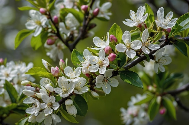 Un primer plano de las flores blancas de cerezo en el árbol