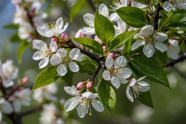 Un primer plano de las flores blancas de cerezo en el árbol