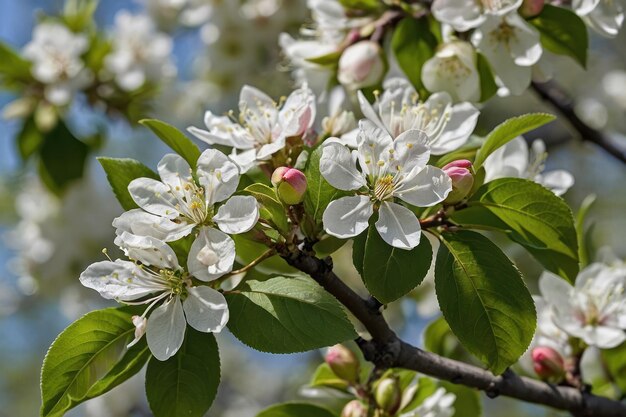 Foto un primer plano de las flores blancas de cerezo en el árbol