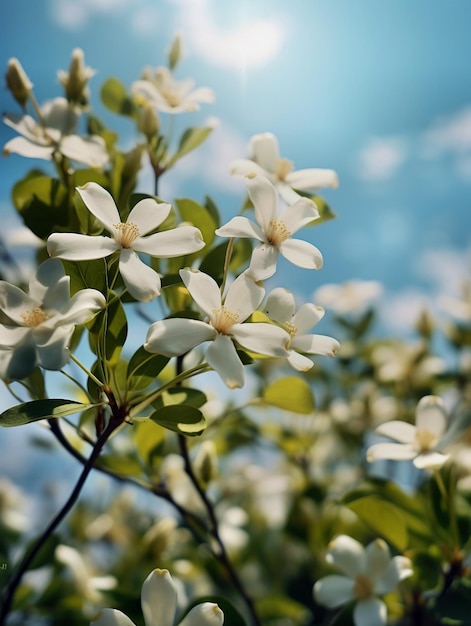 Un primer plano de las flores blancas de cerezo