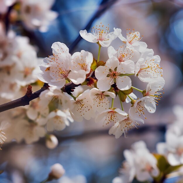 Un primer plano de las flores blancas de cerezo