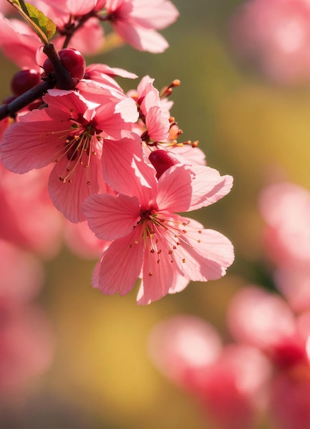Un primer plano de las flores de cerezo en primavera