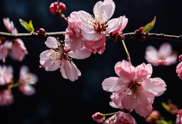 Un primer plano de las flores de cerezo en primavera