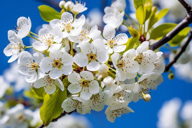 Un primer plano de las flores de cerezo en primavera