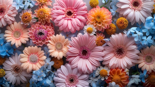 Foto un primer plano de flores de colores brillantes en el fondo de las flores