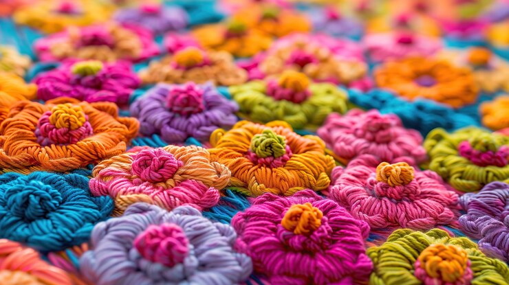 primer plano de flores coloridas ganchadas diseño de textura única
