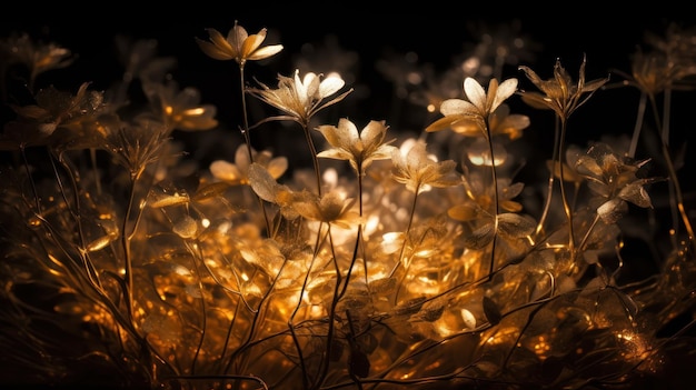 Un primer plano de flores con la luz brillando sobre ellas