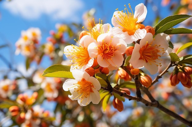 Un primer plano de las flores de mango en flor en un árbol