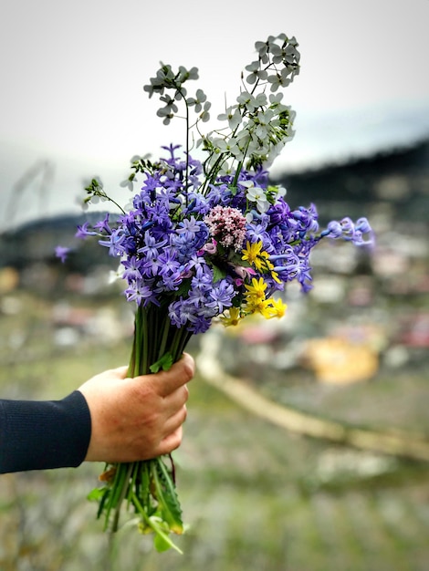 Primer plano de flores en la mano