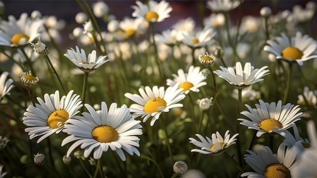 Primer plano de flores de margarita blanca ai generativo