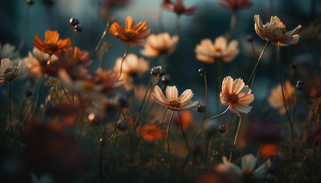 Un primer plano de flores en la noche.