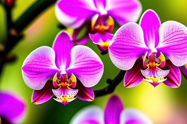 Primer plano de flores de orquídeas floreciendo pétalos florecen en una rama en primavera