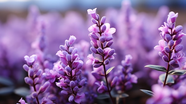 Un primer plano de las flores púrpuras en un campo