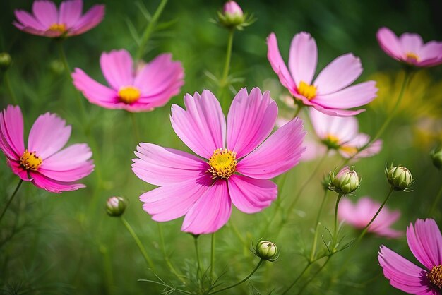 Primer plano de las flores rosadas del cosmos en el jardín efecto filtro de color fondo natural