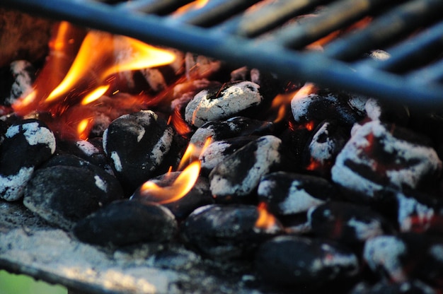 Foto primer plano de una fogata en una barbacoa