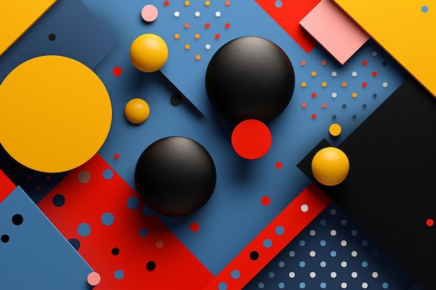 Un primer plano de un fondo abstracto colorido con bolas negras