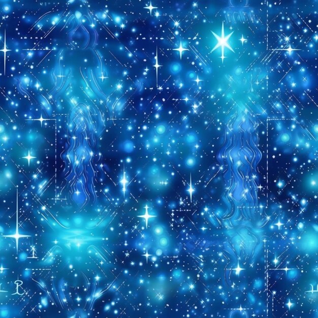 Foto un primer plano de un fondo azul con estrellas y una mujer generativa ai