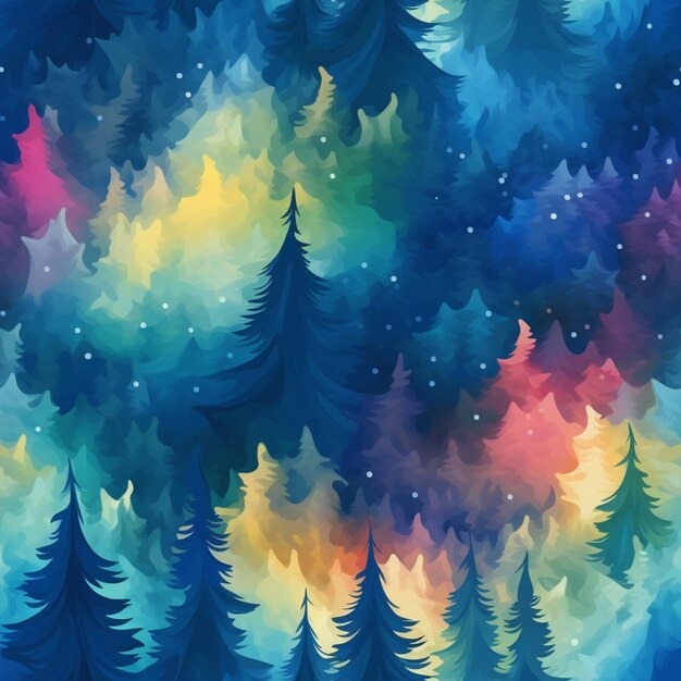 Un primer plano de un fondo colorido con árboles y estrellas ai generativo