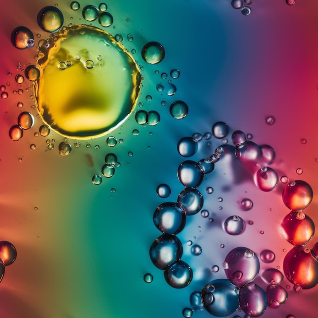 un primer plano de un fondo colorido con burbujas y un círculo amarillo generativo ai