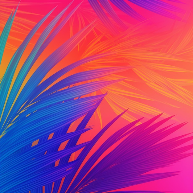 Un primer plano de un fondo colorido con hojas de palma ai generativo
