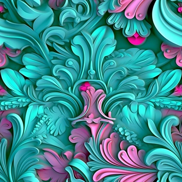 Un primer plano de un fondo colorido con un patrón de flores generativo ai