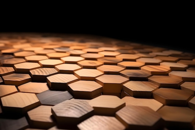Primer plano de fondo de pasador de madera hexagonal en mosaico termina el arte generado por la red neuronal