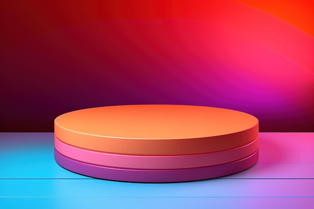 Primer plano de fondo de podio de pedestal colorido para la exhibición de productos en el estilo de un pintor de borde duro en fondo colorido con formas y patrones geométricos