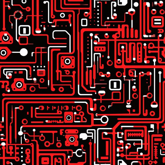 Un primer plano de un fondo rojo y negro con muchos cables eléctricos ai generativo