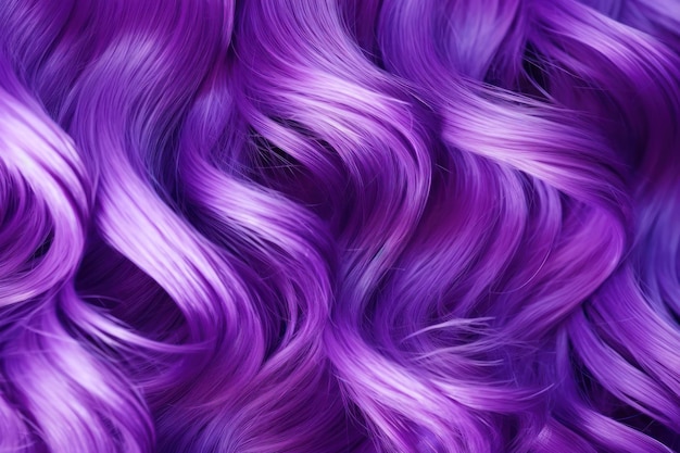 Primer plano de fondo de textura de cabello púrpura Rizos de color violeta brillante peinado de moda IA generativa