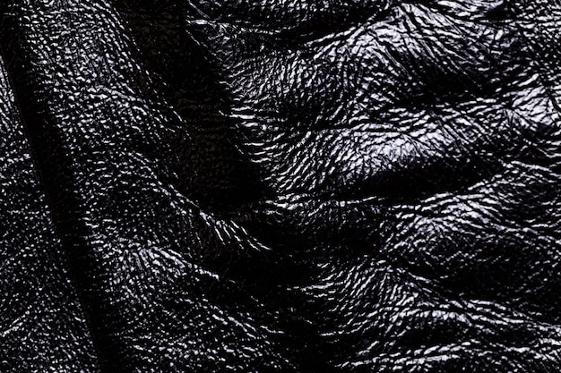 Primer plano de un fondo de textura de cuero negro.