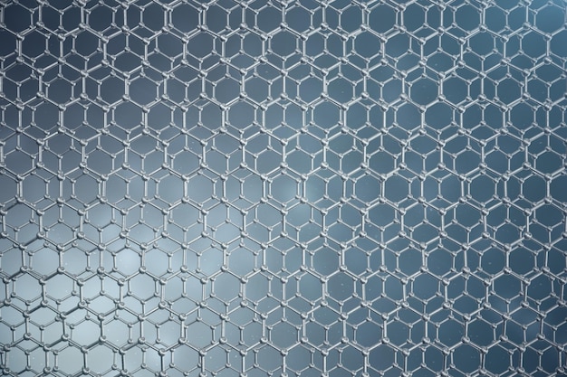 Foto primer plano de forma geométrica hexagonal de nanotecnología abstracta de representación 3d. concepto de estructura atómica de grafeno, estructura de carbono.