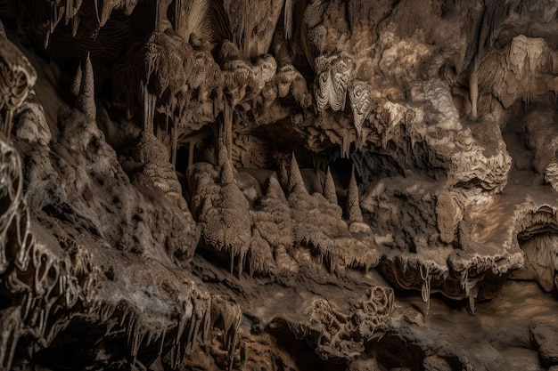 Primer plano de la formación de espeleología con intrincados detalles visibles creados con ai generativa