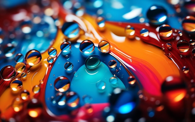 Primer plano Fotografía abstracta Gotas de agua coloridas IA generativa