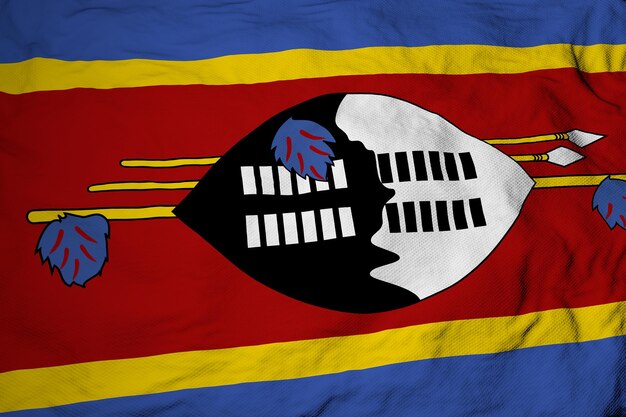 Primer plano de fotograma completo en una bandera ondeante de Eswatini en renderizado 3D