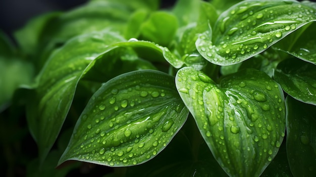 Primer plano fotorrealista de hojas verdes