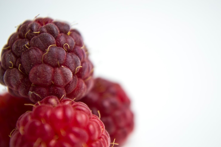 Foto primer plano de frambuesas frescas perfectas para un blog culinario dieta y los beneficios de la vi natural