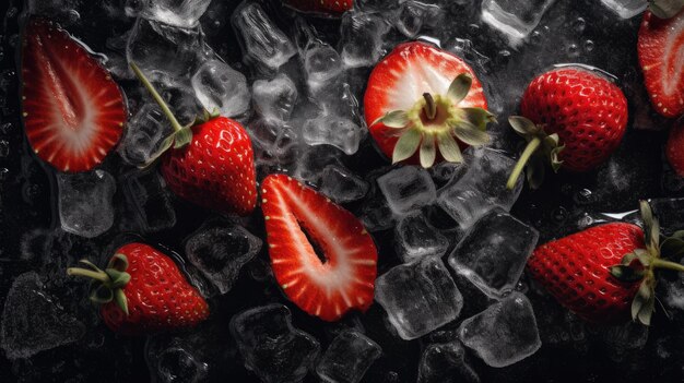 Un primer plano de fresas en hielo