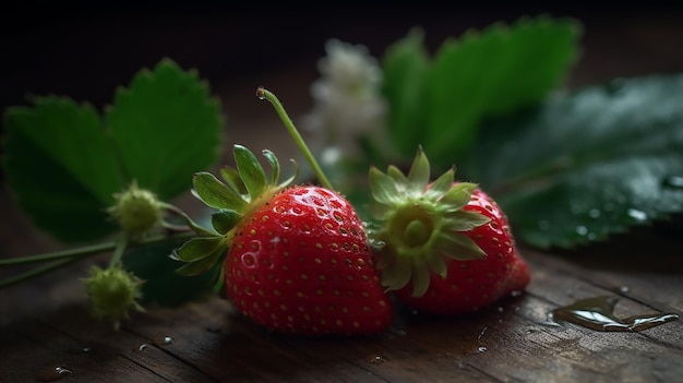 Un primer plano de fresas en una mesa