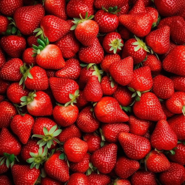 Un primer plano de fresas con las puntas verdes sobre ellas