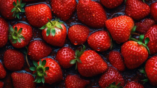 Un primer plano de fresas con un top rojo