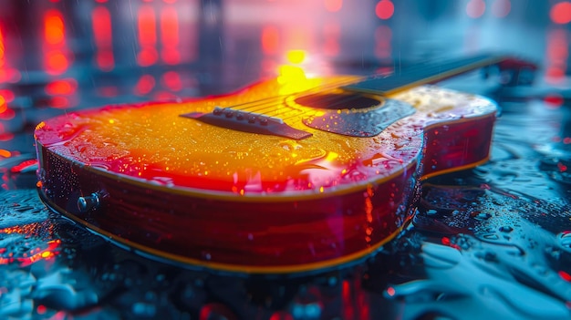Un primer plano del fretboard de una guitarra eléctrica con poca profundidad de campo