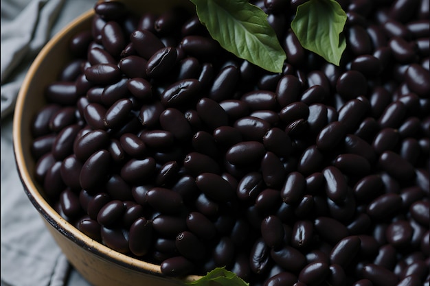 Foto primer plano de frijol negro tradicional cocinado lentamente exudando aromas irresistibles la perfección para recetas llenas de sabor y tradición generado por ia